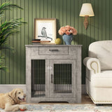 ZUN Furniture Style Dog Crate End Table with Drawer, Pet Kennels with Double Doors, Dog House Indoor 23430184