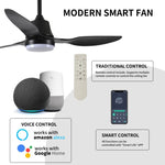 ZUN 42" Smart Ceiling Fan with Lights Remote,Silent DC Motor,Voice Control via Alexa Google WIFI W2352P224329