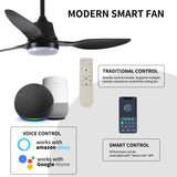 ZUN 42" Smart Ceiling Fan with Lights Remote,Silent DC Motor,Voice Control via Alexa Google WIFI W2352P224329