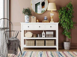 Retro Design Console Table with Two Open Shelves, Pine Solid Wood Frame and Legs for Living Room 32671692