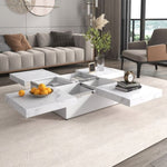 ZUN Square Marble Veneer Coffee Table Sliding Top with Storage in White 39.4'' WF322094AAK