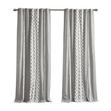 Cotton Printed Curtain Panel with Chenille Stripe and Lining B035129658