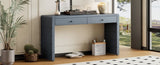TREXM Curved Table with Storage, Wooden Entryway Table with 2 Drawers, Farmhouse Rustic N715P244723M