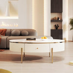 ZUN Modern Oval Coffee Table with 2 large Drawers Storage Accent Table WF321716AAK