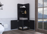 Corner Cabinet 62H" Tall with 3-Tier Shelf and 2-Door, Black B097P221673