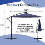 ZUN 10 ft. Steel Cantilever Offset Outdoor Patio Umbrella with Crank Lift - Blue W2181P181961