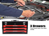 20'' Portable 3-Drawer Steel Toolbox, 4 Layers of Tools with Metal Latches, with Top Storage Tray W110255889