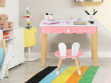Kids Rabbit Vanity Table Set with Removable Shatter-Proof Mirror, Pink & White Makeup Desk with 69012468