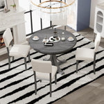 ZUN 5-Piece Retro Round Dining Table Set with Curved Trestle Style Table Legs and 4 Upholstered Chairs 68208940