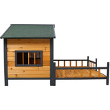 Wooden Large Dog House Outdoor Double XL Dog Kennel with Elevated Floor and Porch, Weatherproof W465P189954