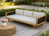 Three-Seater Outdoor Daybed - Acacia Wood Teak Finish Frame with Light Grey Cushions & Black Flat N770P373436L