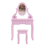 ZUN FCH Kids Vanity Set with Mirror and Lights and Stool, 5 Storage Drawers, Pretend Play Princess 59165871