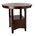 ZUN Dining Table Round Counter height Dining Table w Shelve 1pc Table Only Solid wood Dark Rosy Brown B01182192