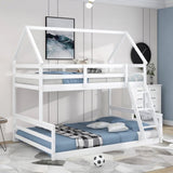 Twin over Full House Bunk Bed with Built-in Ladder,White WF287558AAK