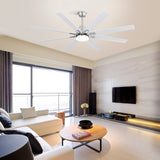 ZUN 66 Inch Modern Ceiling Fan With Dimmable Led Light 8 ABS Blades Remote Control Reversible DC Motor W882P147277