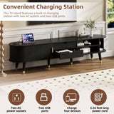 Wooden Oval Fluted TV Stand with Charging Station for TV up to 80", Mid-Century N721P297567B