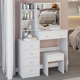 37" Middle Size Left Bedside Cabinet Vanity Table Cushioned Stool, Extra Large Right sliding W3258P293197