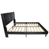 ZUN Queen PU Leather Upholstered Bed Frame with Lights,Platform Bed Frame with Stitched Wing-Backed W69167506