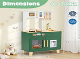 Green Kids Play Kitchen with Realistic Faucet & Ice Dispenser, Anti-Tipping Pretend Cooking Set for 02084260