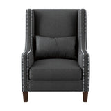 1pc Traditional Accent Chair with Pillow Nailhead Trim Dark Gray Polyester Upholstered Solid Wood B011P182488
