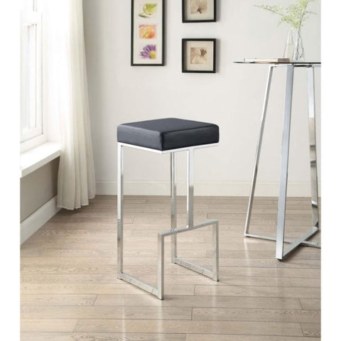 ZUN Black and Chrome Upholstered Bar Stool B062P145679