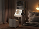 Small Vanity Desk with Mirror and LED Lights, Makeup Table with Charging Station and Storage Shelves 79311822