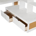 ZUN Full Size Loft Bed with Desk and Shelves, Two Built-in Drawers, Storage Staircase, White and Natural 04858801