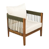 Acacia Wood Outdoor Club Chair with Handwoven Rope Accents & Curved Backrest - Water-Resistant Boho N767P265743A