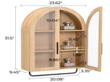 Bathroom Wall with Double Glass Doors 3 Shelves and Towel Bar Arched-top MDF Bathroom 30199242