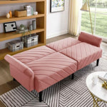 ZUN Velvet Futon Couch Convertible Folding Sofa Bed Tufted Couch with Adjustable Armrests for Apartment W1413P147476