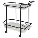 Black and Faux White Marble Serving Cart with Wine Rack B062P145636