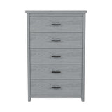 ZUN Retro American Country Style Wooden Dresser with 5 Drawer, Storage Cabinet for Bedroom, Light Gray WF324089AAE