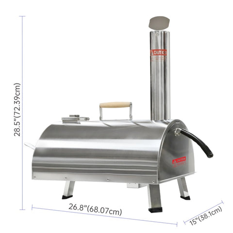 ZUN Silver Pizza Oven Outdoor 12" Semi-Automatic Rotatable Pizza Ovens Portable Stainless Steel Wood 75722121