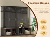 ON-TREND Farmhouse Hall Tree with 4 Hidden Hanging Hooks, Versatile Walnut N721P286082B