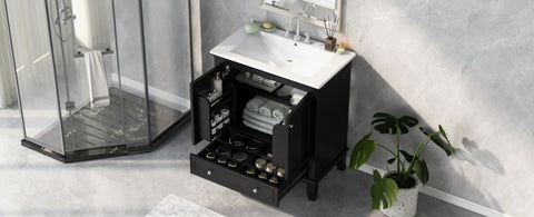 ZUN 30" Bathroom Vanity with Sink Combo, Multi-functional Bathroom Cabinet with Doors and Drawer, Solid WF322498AAB
