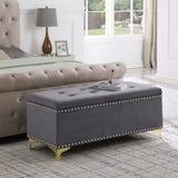 Large Storage Benches Set, Nailhead Trim 2 in 1 Combination Benches, Tufted Velvet Benches with Gold W1420104348