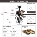 ZUN 52 inch 4 Lights Ceiling Fan with 5 Wood Blades, Two-color fan blade, AC Motor, Remote Control, W1592P162681