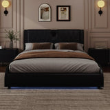 Queen Size Luxurious Faux Leather Upholstered Platform Bed with Thickened Headboard, Bluetooth N701P241047B