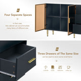 Modern Sideboard MDF Buffet Cabinet Marble Sticker Tabletop and Amber-yellow Tempered Glass Doors 88091024