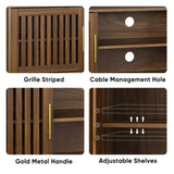 63 inch TV stand with 2 grille door cabinets and adjustable storage rack, suitable for medieval W1706P254658