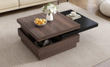 ZUN U-Can Rotatable Top Coffee Table, Modern Square Coffee Table with Wood Grain N724P195145B