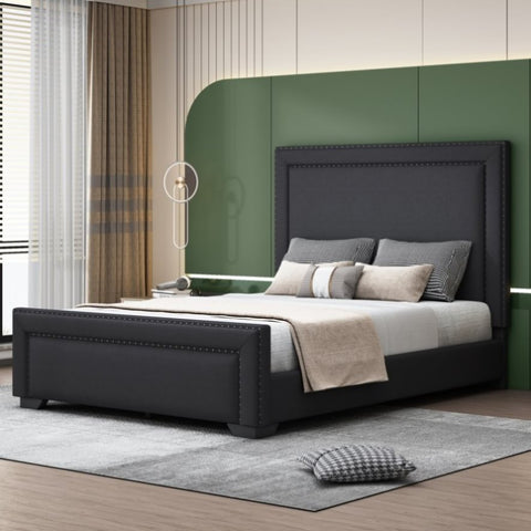 ZUN Queen Size Upholstered Bed ,Modern Upholstered Bed with Wooden Slats Support, No Box Spring Needed, WF321752AAB