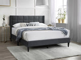 Elegant Modern Charcoal Brushed Linen 1pc Queen Size Bed Upholstered Box Design Headboard Bedframe B011P238937