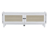 TREXM Boho Rattan Entryway Bench with Storage, Cushioned Shoe Bench with Double Doors, Wooden Shoe N715P308012K