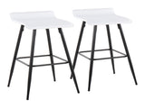 30" Contemporary Fixed-Height Bar Stool in Black Steel and White Faux Leather - Set of 2 B202P222228