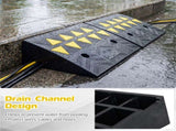 2 Pcs Heavy Duty Rubber Curb Ramp with Drain Channel & Reflective Strips for Driveway 80277658