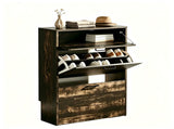 2-Door 1-Drawer MDF Shoe Cabinet 25*9.45*37in Black Oak 44556483