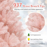 7ft Pink Artificial Christmas Tree Hinged Full Fir Tree with Metal Stand 84194368