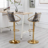 Grey velvet bar chair, pure gold plated, unique design,360 degree rotation, adjustable W117065088