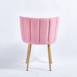 Modern pink dining chair with iron tube wood color legs, shorthair cushions and W23464147